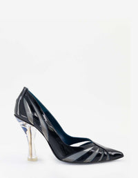 Zapatilla de tacón alto en piel de charol color negro para mujer