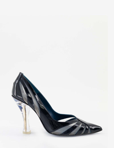 Zapatilla de tacón alto en piel de charol color negro para mujer