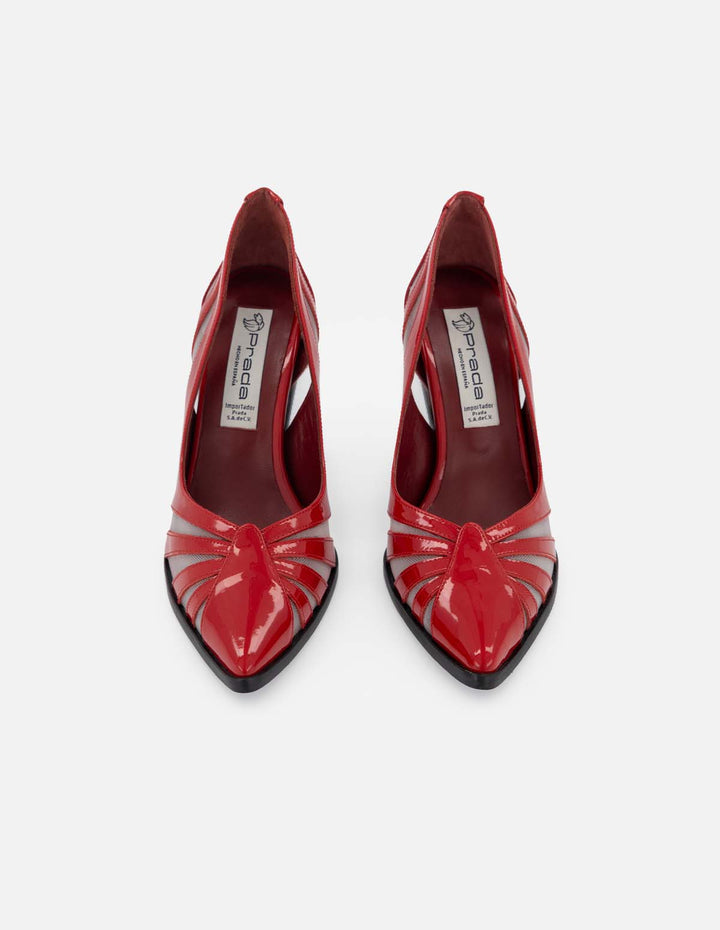 Zapatilla de tacón alto en piel de charol color rojo para mujer