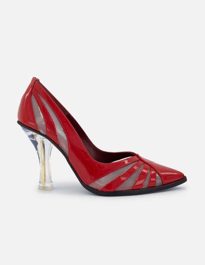 Zapatilla de tacón alto en piel de charol color rojo para mujer