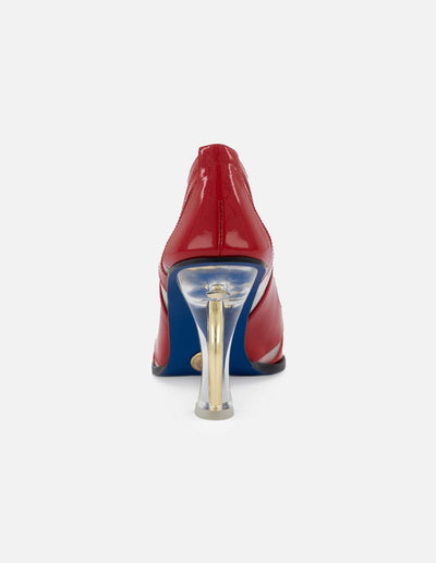Zapatilla de tacón alto en piel de charol color rojo para mujer