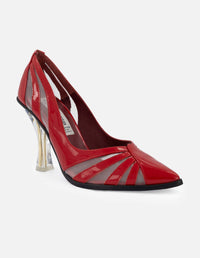 Zapatilla de tacón alto en piel de charol color rojo para mujer