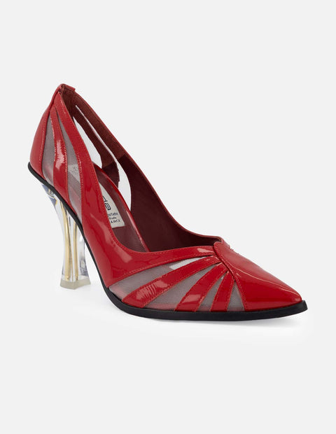 Zapatilla de tacón alto en piel de charol color rojo para mujer