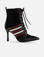 Botín tacón en ante y piel para mujer.