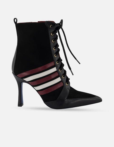 Botín tacón en ante y piel para mujer.