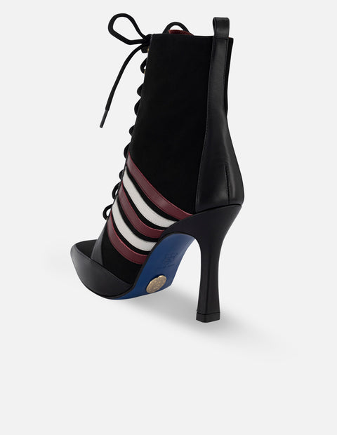 Botín tacón en ante y piel para mujer.