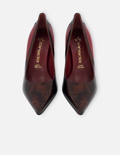 Zapatilla de piel color rojo para mujer con efecto carey