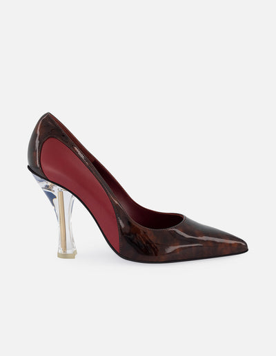 Zapatilla de piel color rojo para mujer con efecto carey