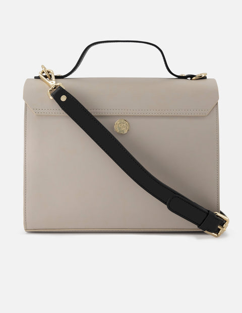 Bolso satchel de piel napa en contraste de colores para mujer