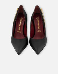 Zapatilla de piel color negro con detalle de cremallera para mujer