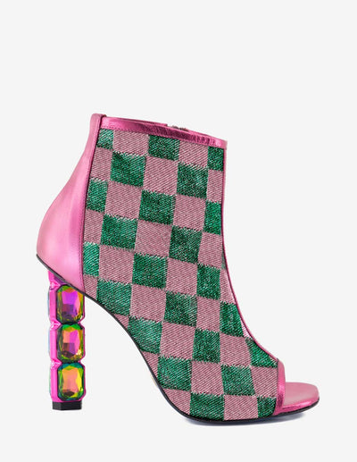 Botín en textil multicolor con tacón tipo joyas para mujer
