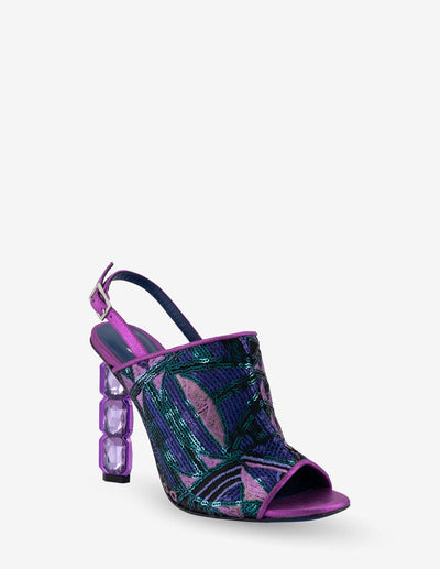 Zapatilla en textil multicolor con tacón tipo joyas para mujer