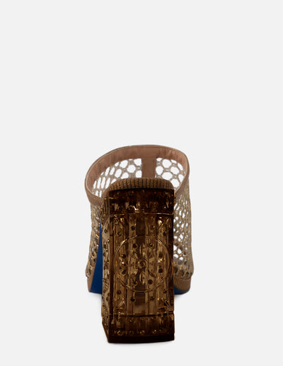 Mulle de rejilla en color cuero con tacón escultural para mujer