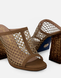 Mulle de rejilla en color cuero con tacón escultural para mujer
