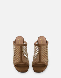 Mulle de rejilla en color cuero con tacón escultural para mujer