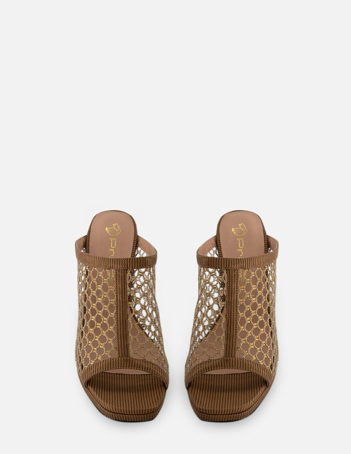 Mulle de rejilla en color cuero con tacón escultural para mujer