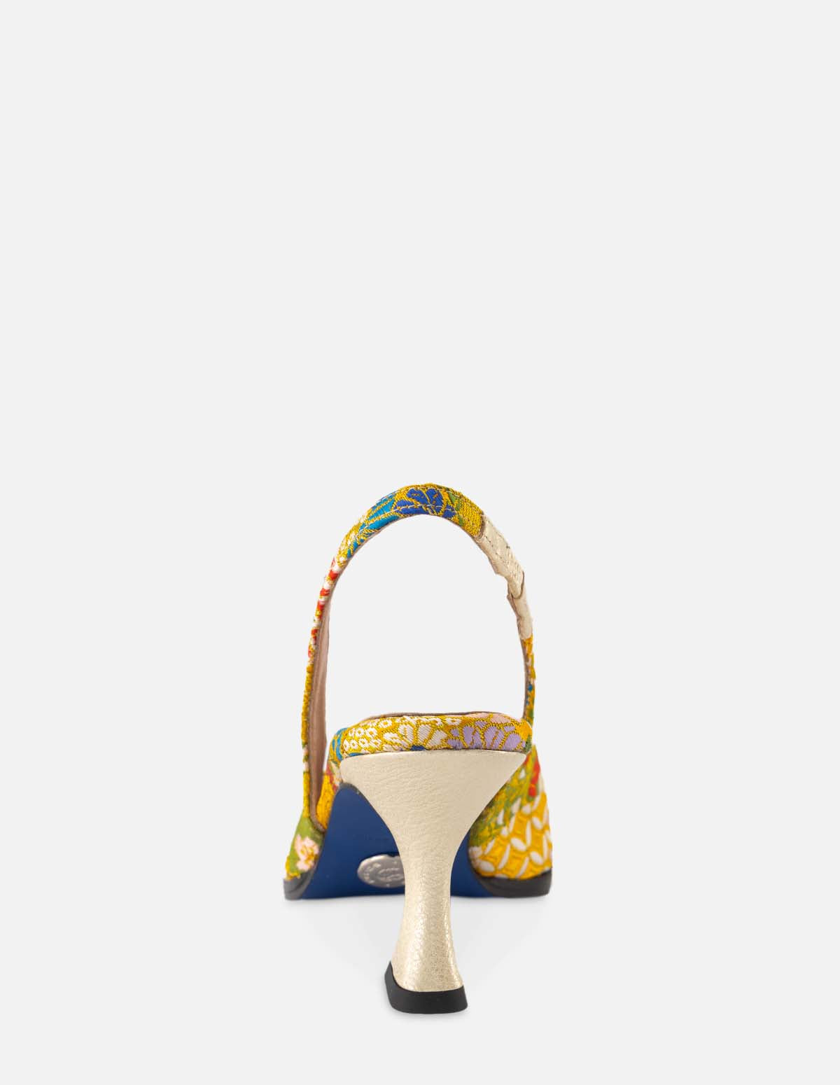 Zapatilla destalonada  en textil con diseño oriental en color amarillo para mujer