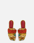 Sandalia en textil con diseño oriental en color amarillo para mujer
