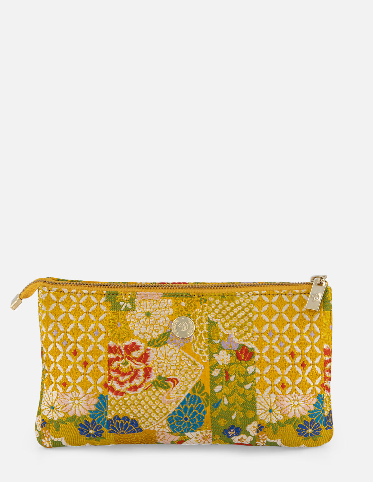 Bandolera en textil con diseño oriental en color amarillo para mujer