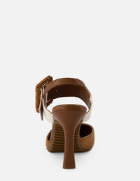 Destalonado en piel ante grabada color cuero para mujer