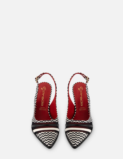 Zapatilla destalonada con grabado chevron en blanco y negro para mujer