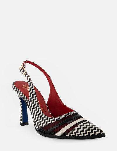 Zapatilla destalonada con grabado chevron en blanco y negro para mujer