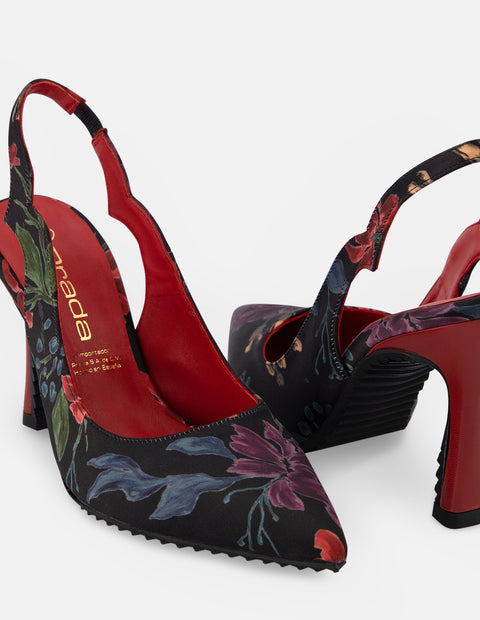 Destalonado de textil floral en color negro para mujer