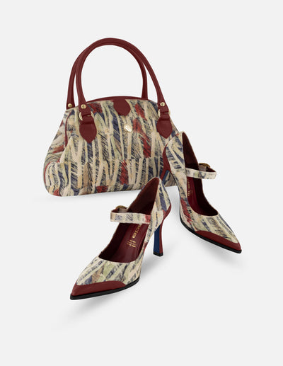 Bolso bowling de piel con pelo multicolor para mujer.