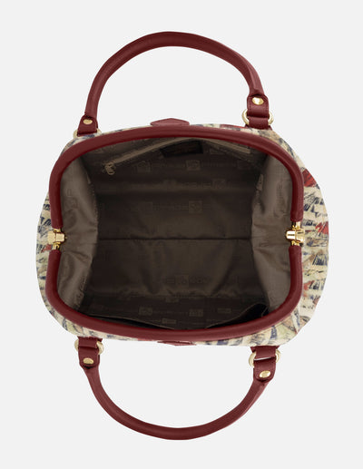 Bolso bowling de piel con pelo multicolor para mujer.