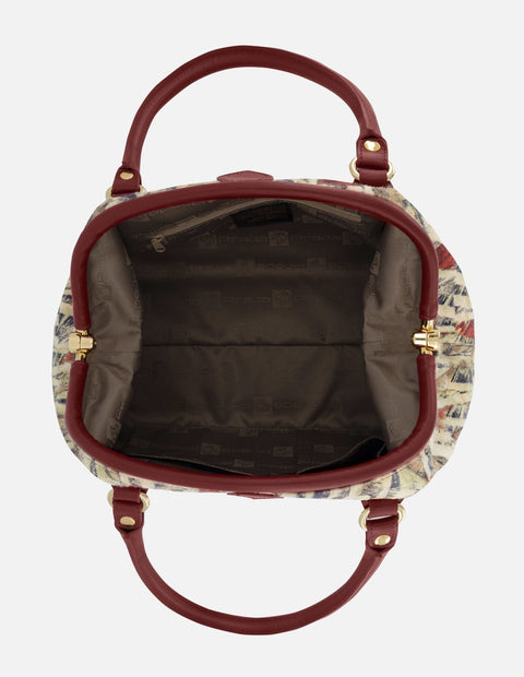 Bolso bowling de piel con pelo multicolor para mujer.