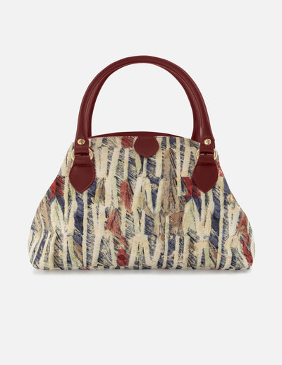 Bolso bowling de piel con pelo multicolor para mujer.