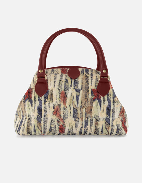 Bolso bowling de piel con pelo multicolor para mujer.