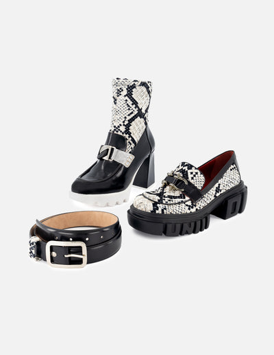 Mocasín de textil con grabado tipo serpiente color negro para mujer
