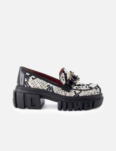 Mocasín de textil con grabado tipo serpiente color negro para mujer