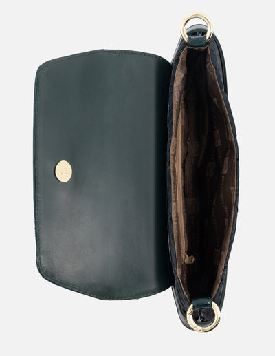 Bolso clutch de textil nylon color verde para mujer con detalles en charol