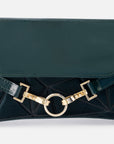 Bolso clutch de textil nylon color verde para mujer con detalles en charol