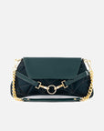 Bolso clutch de textil nylon color verde para mujer con detalles en charol