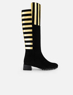Bota color oro de ante para mujer con tiras cruzadas en piel