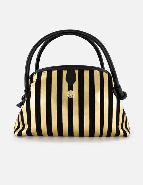 Bolso bowling color oro ante para mujer con líneas verticales