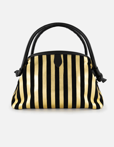 Bolso bowling color oro ante para mujer con líneas verticales