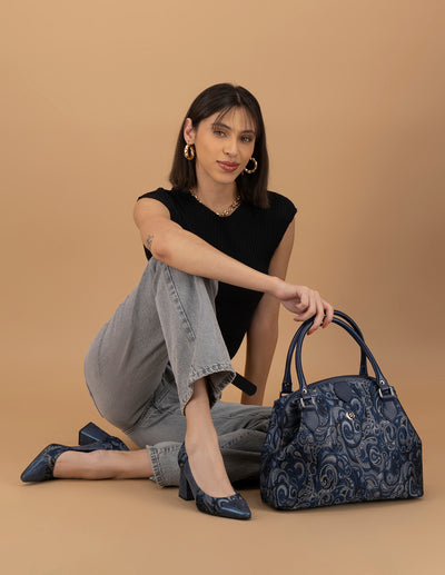 Bolso bowling de textil estampado goblino para mujer color azul