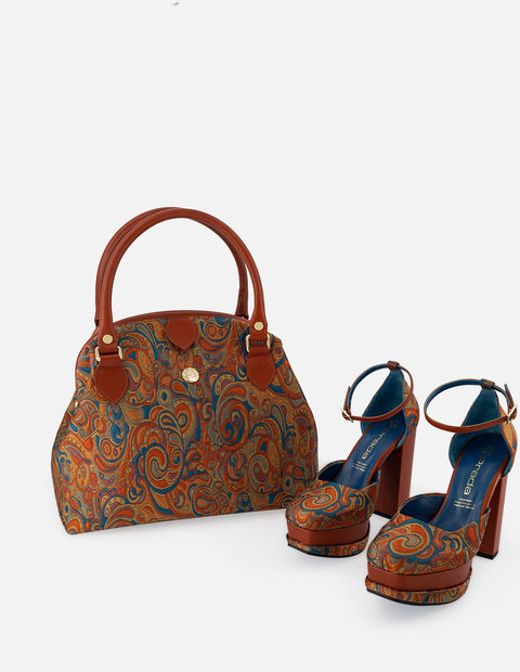 Bolso bowling de textil estampado goblino para mujer color naranja