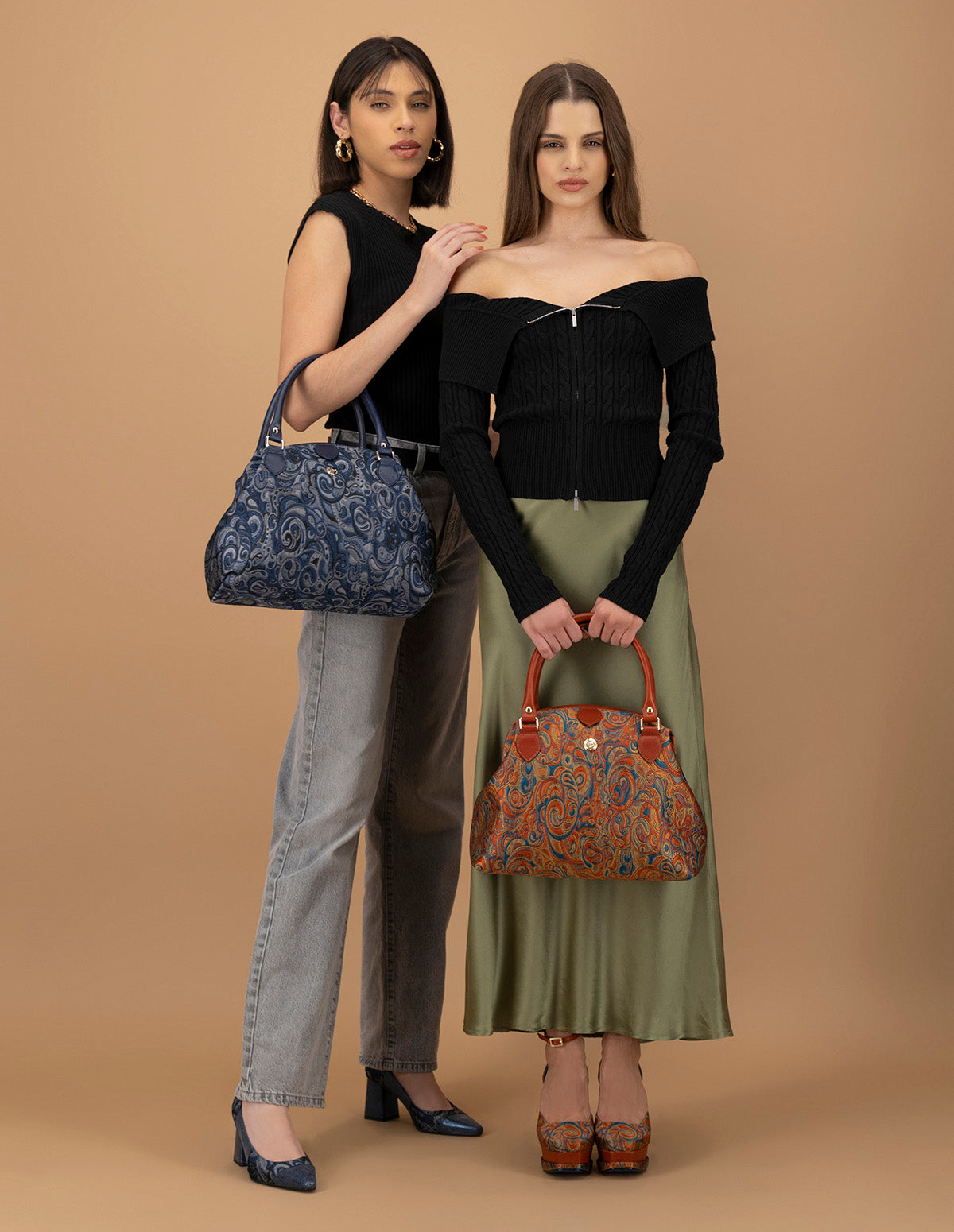 Bolso bowling de textil estampado goblino para mujer color naranja