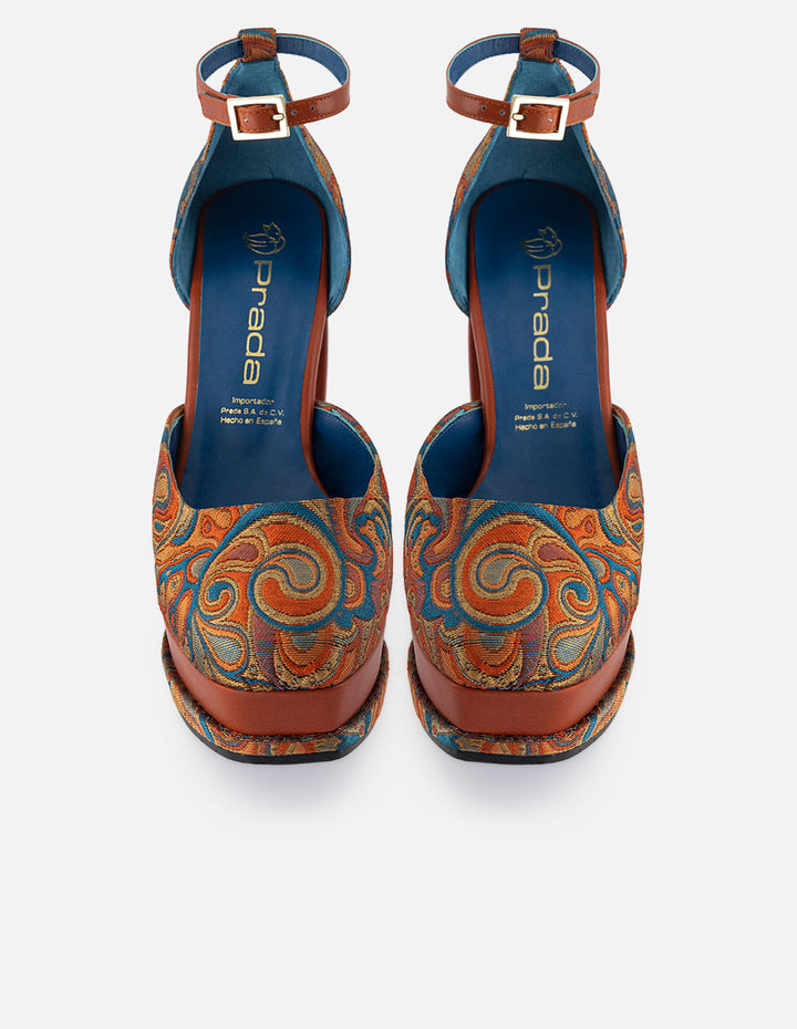 Zapatilla mercedes de textil con detalles en piel para mujer color naranja