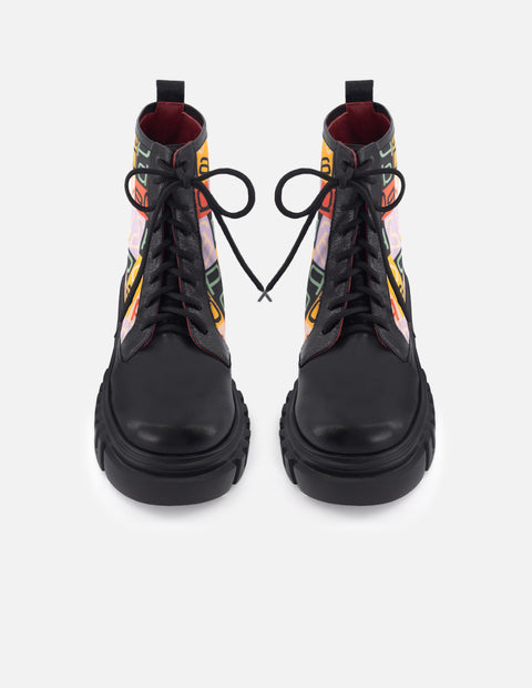 Botín de cordones en piel textil para mujer multicolor
