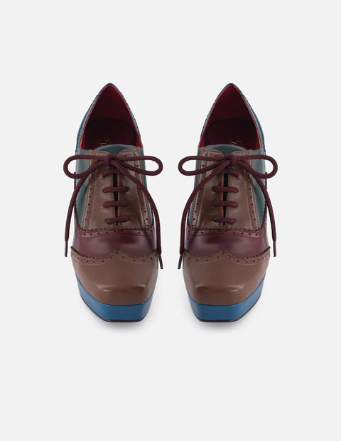 Zapato Oxford de piel napa con bloque de colores para mujer