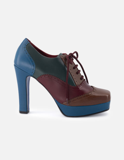 Zapato Oxford de piel napa con bloque de colores para mujer