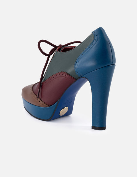 Zapato Oxford de piel napa con bloque de colores para mujer