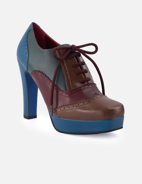 Zapato Oxford de piel napa con bloque de colores para mujer