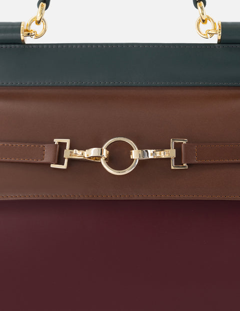 Bolso satchel de piel napa con bloque de colores para mujer